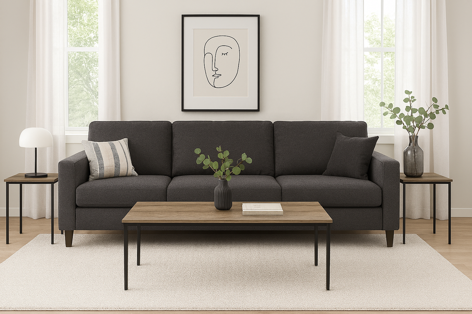 TABLE SET - 3PCS SET / WHITE MARBLE / BLACK METAL