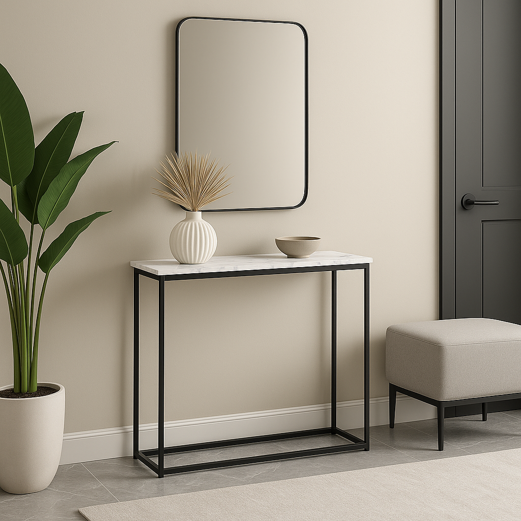 TABLE D'APPOINT - 32"L / NOIR / CONSOLE D'ENTRÉE EN MÉTAL NOIR