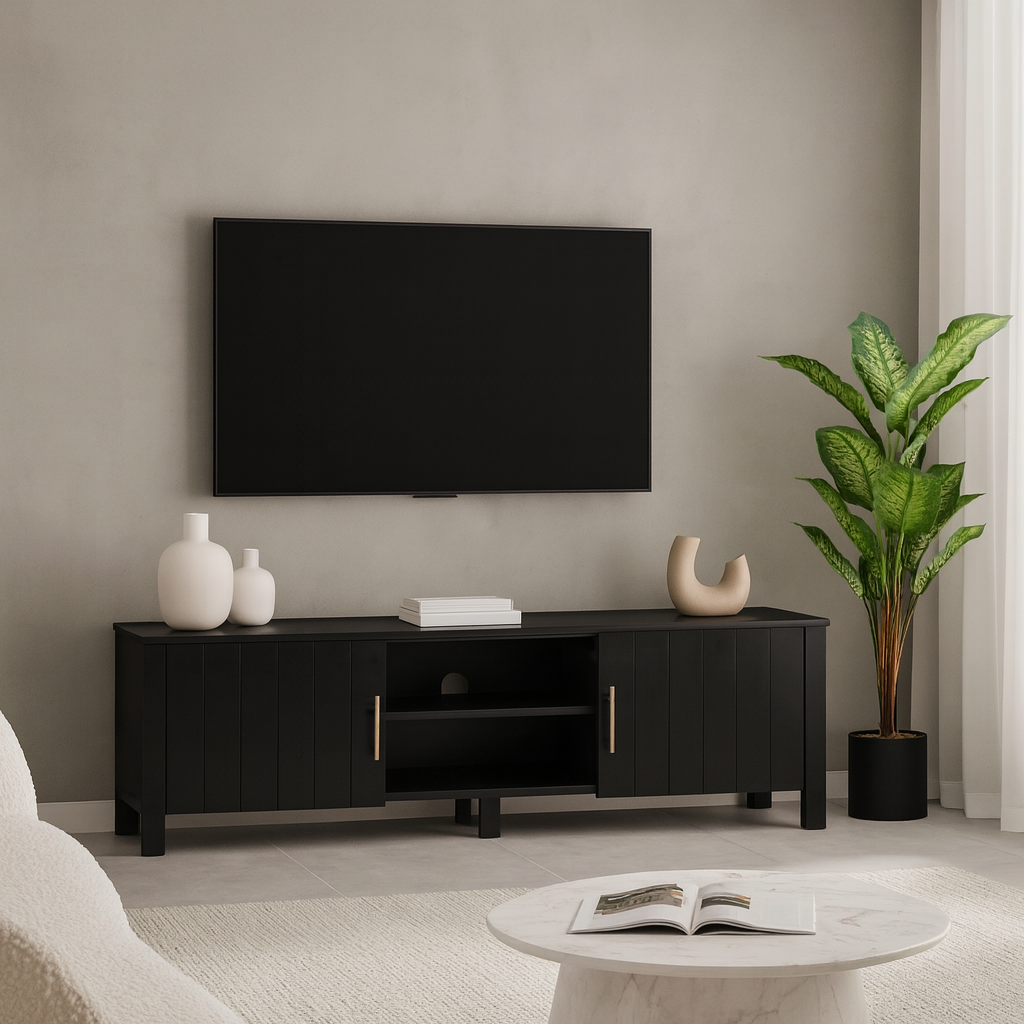 Meuble multimédia Camden en noyer et blanc