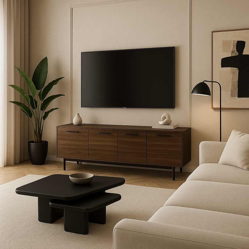 MEUBLE TV - 72"L / ASPECT BOIS BRUN FONCÉ AVEC 4 PORTES