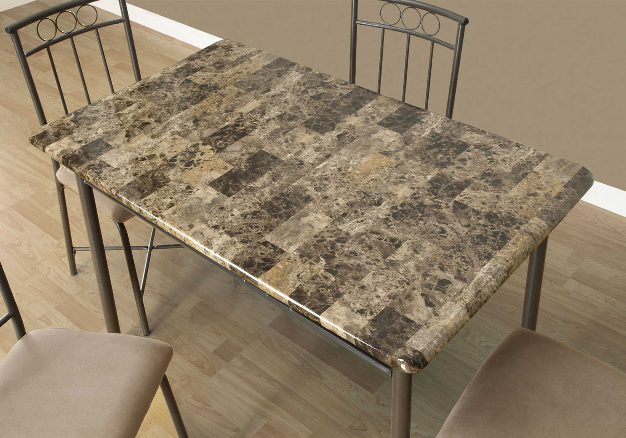 ENSEMBLE DE SALLE À MANGER - 5 PIÈCES / MARBRE ESPRESSO / MÉTAL BRONZE