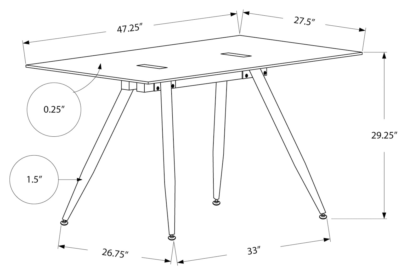 COMPUTER DESK - 28"X 48" / WHITE / 8MM TEMPERED GLASS