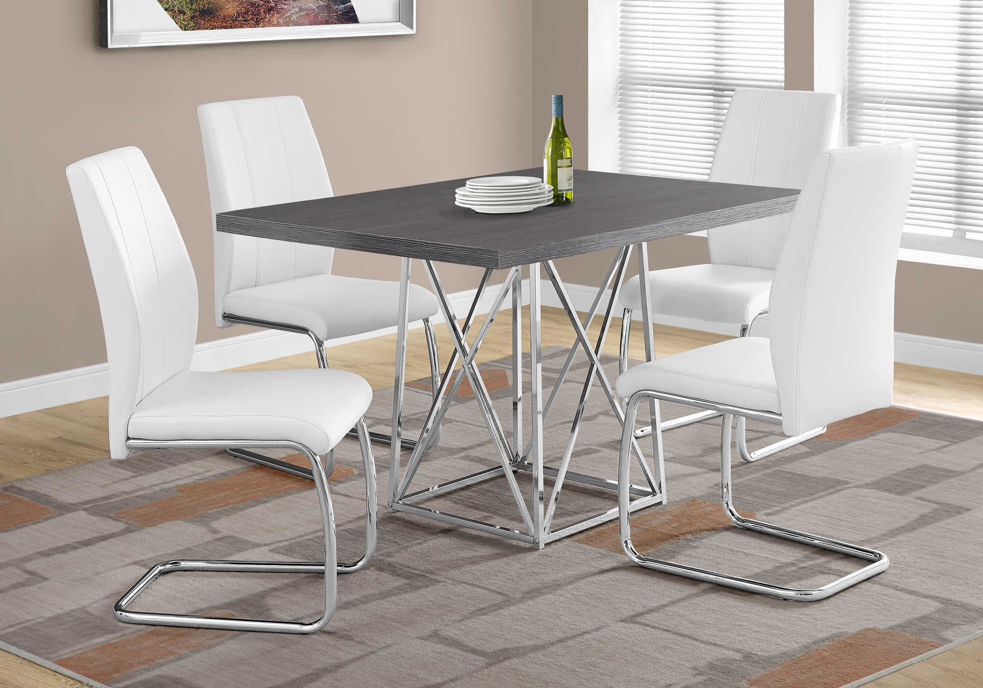 DINING TABLE - 36"X 48" / GREY / CHROME METAL