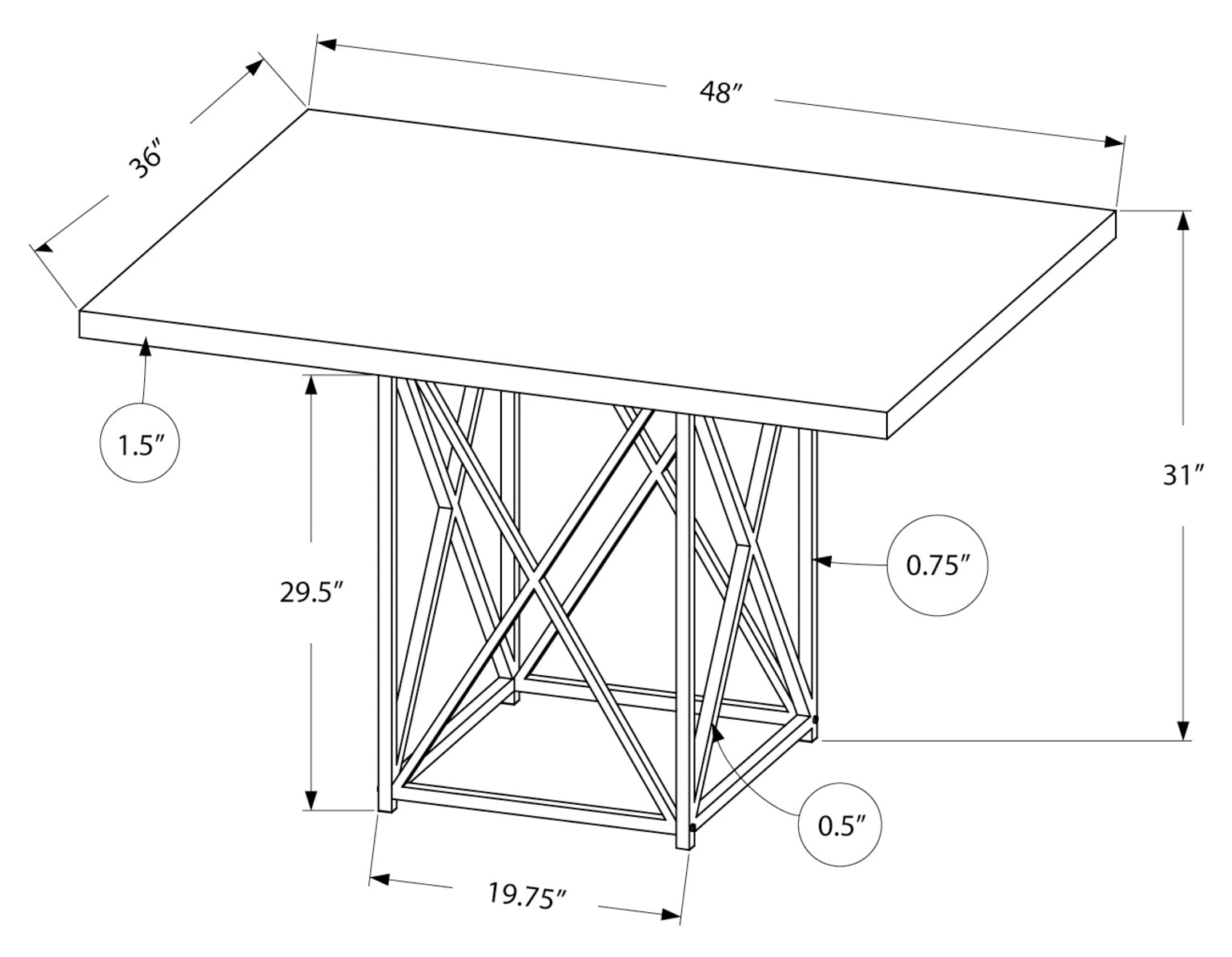 TABLE À MANGER - 91 x 122 cm / GRIS / MÉTAL CHROMÉ