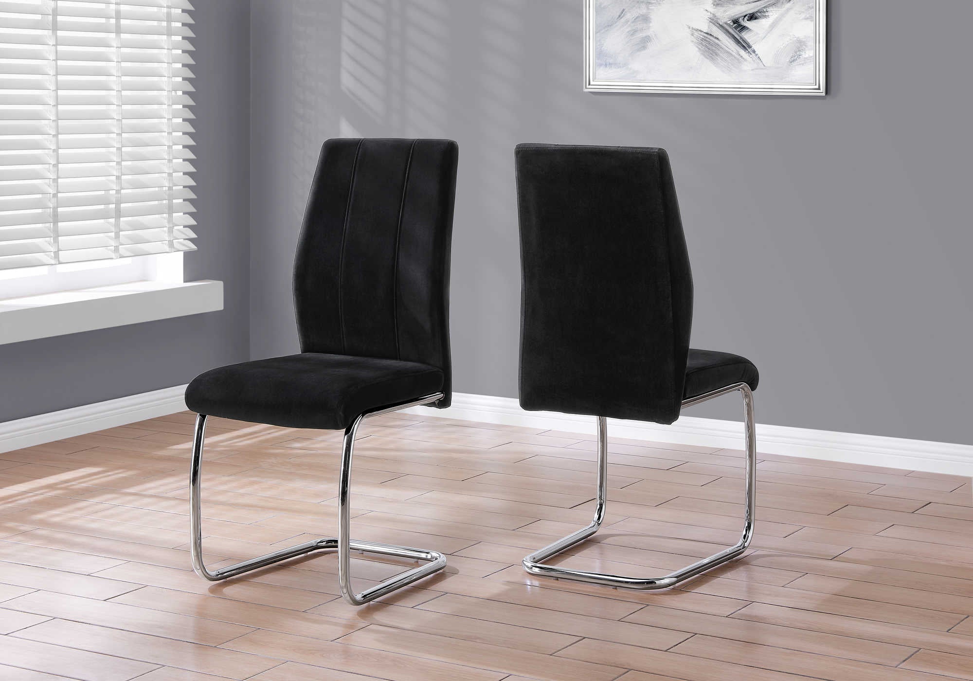 CHAISES DE SALLE À MANGER - 2 PIÈCES / 39"H / VELOURS NOIR / CHROME