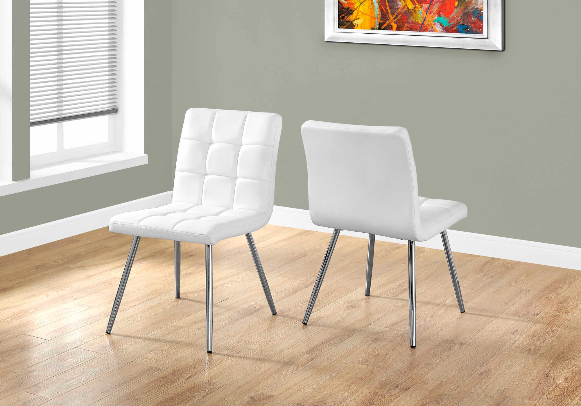 Chaises de salle à manger - 2 pièces / 32"H / Similicuir blanc / Chrome