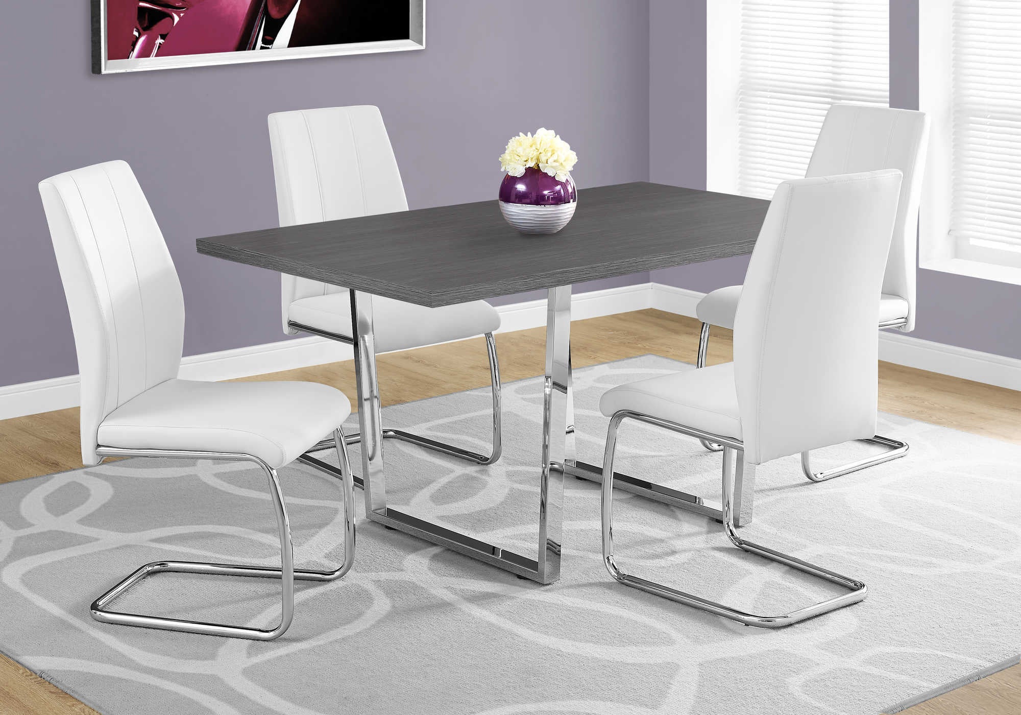 DINING TABLE - 36"X 60" / GREY / CHROME METAL