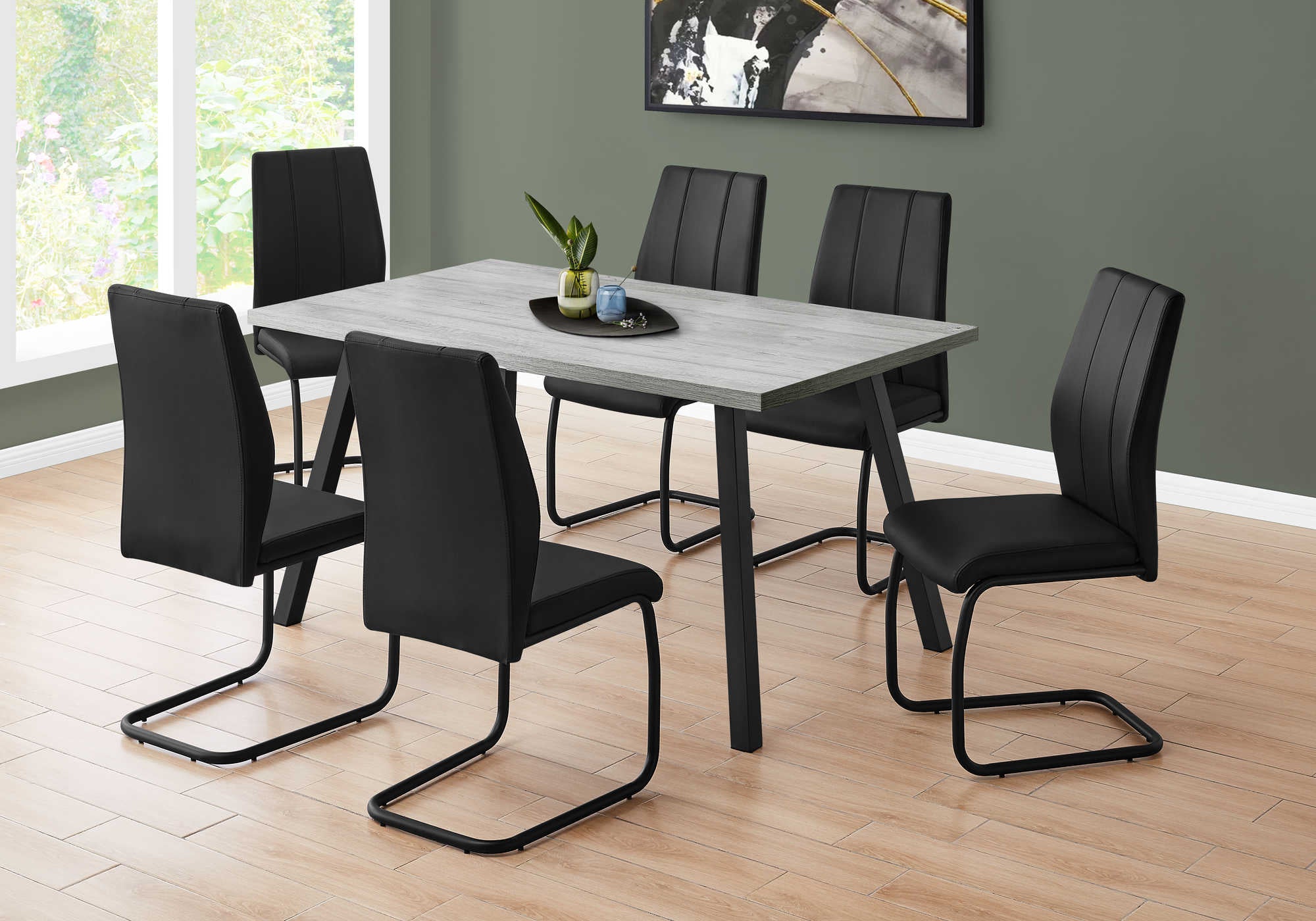 DINING TABLE - 36"X 60" / GREY / BLACK METAL