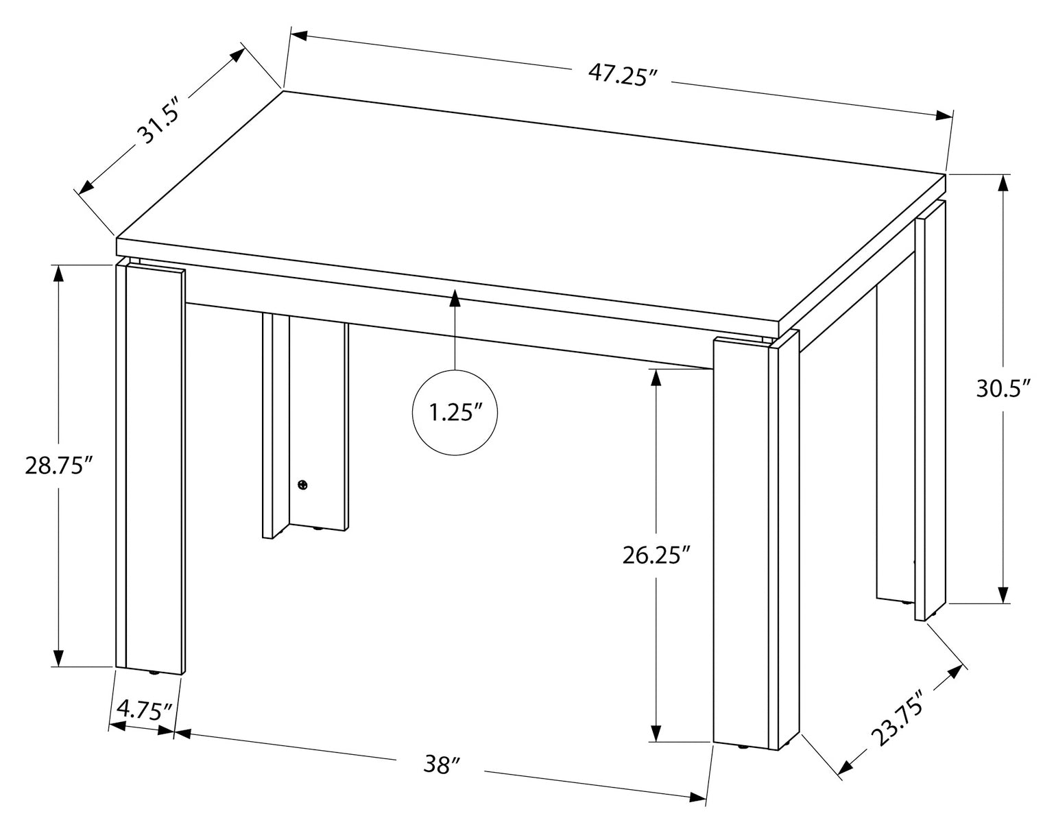 TABLE À MANGER - 32"X 48" / ASPECT BOIS RÉCUPÉRÉ GRIS