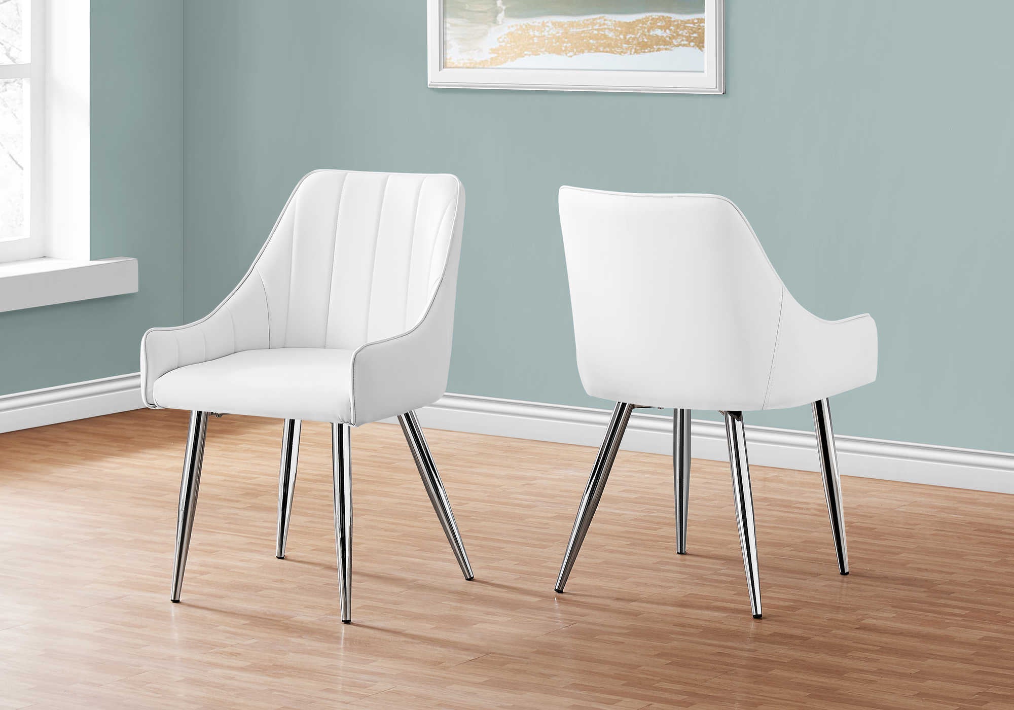 Chaises de salle à manger - 2 pièces / 33"H / Similicuir blanc / Chrome