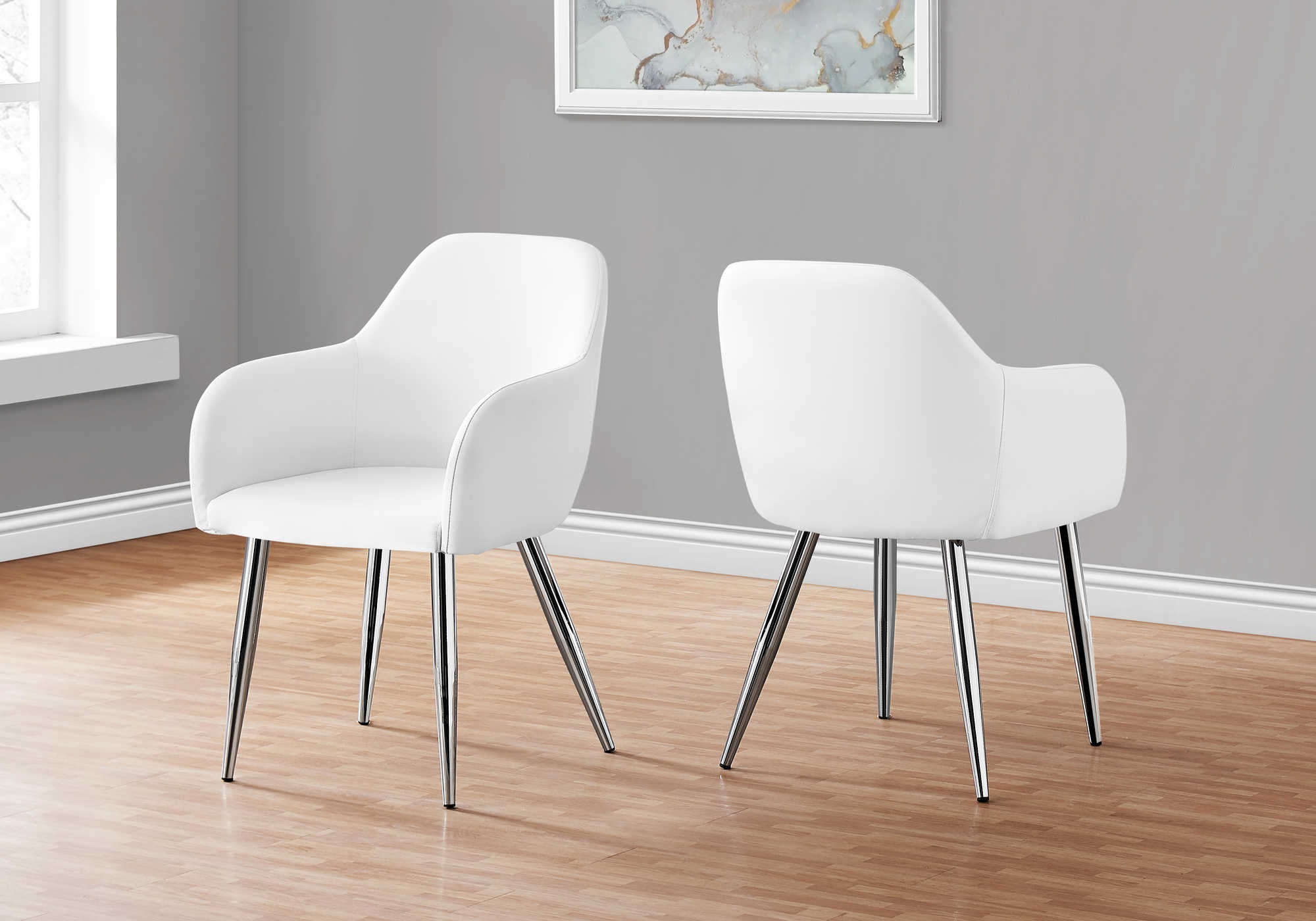 Chaises de salle à manger - 2 pièces / 33"H / Similicuir blanc / Chrome