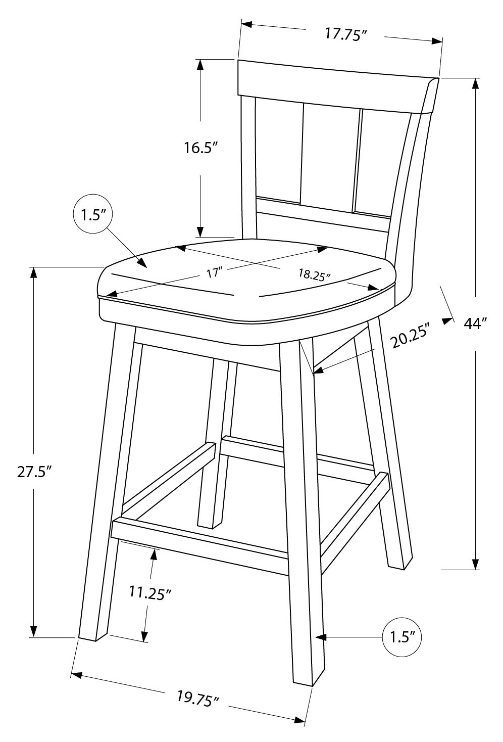 TABOURET DE BAR - 2 PIÈCES / 44"H / ESPRESSO / HAUTEUR DE BAR PIVOTANTE