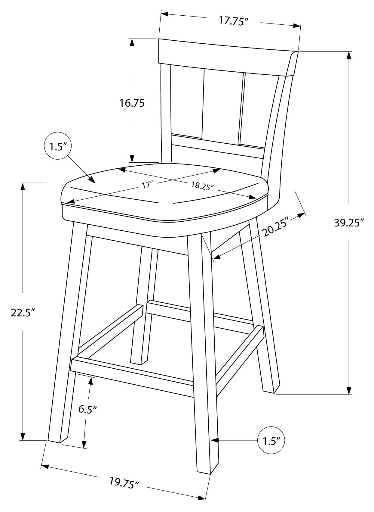 TABOURET DE BAR - 2 PIÈCES / 39"H / ESPRESSO / HAUTEUR DE COMPTOIR PIVOTANTE