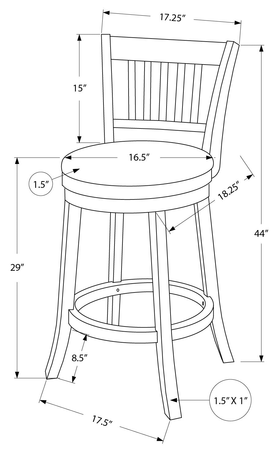 TABOURET DE BAR - 2 PIÈCES / 44"H / ESPRESSO / HAUTEUR DE BAR PIVOTANTE