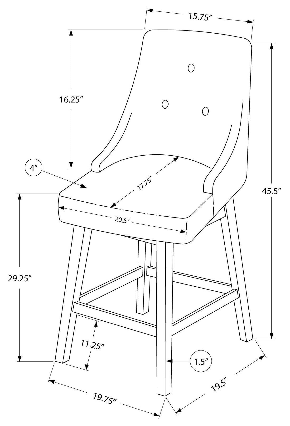 TABOURET DE BAR - 2 PIÈCES / 46"H / SIMILI CUIR NOIR / PIVOTANT