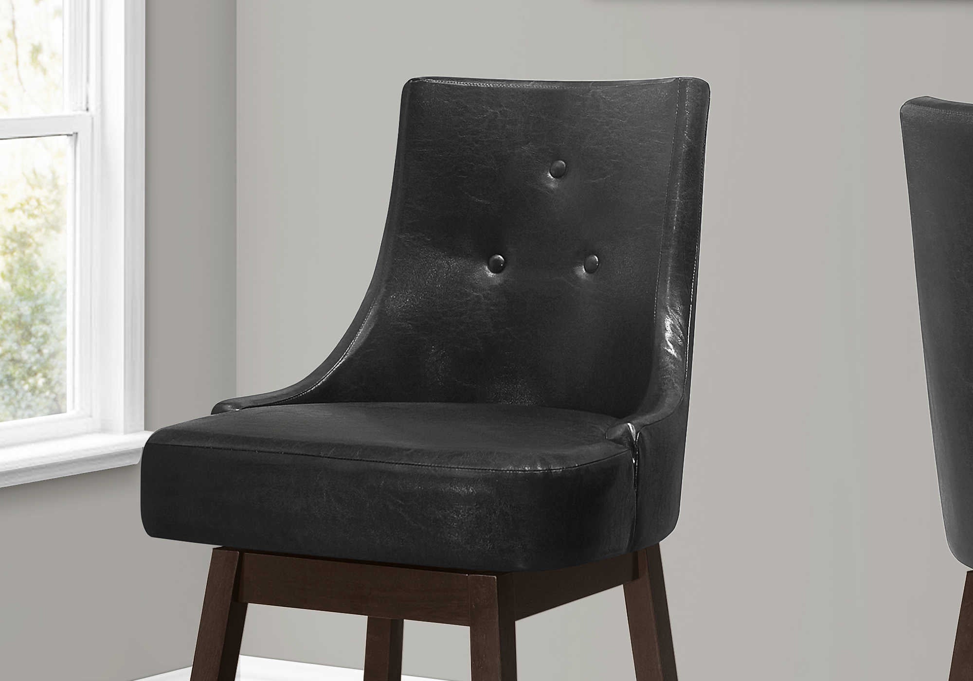 TABOURET DE BAR - 2 PIÈCES / 46"H / SIMILI CUIR NOIR / PIVOTANT