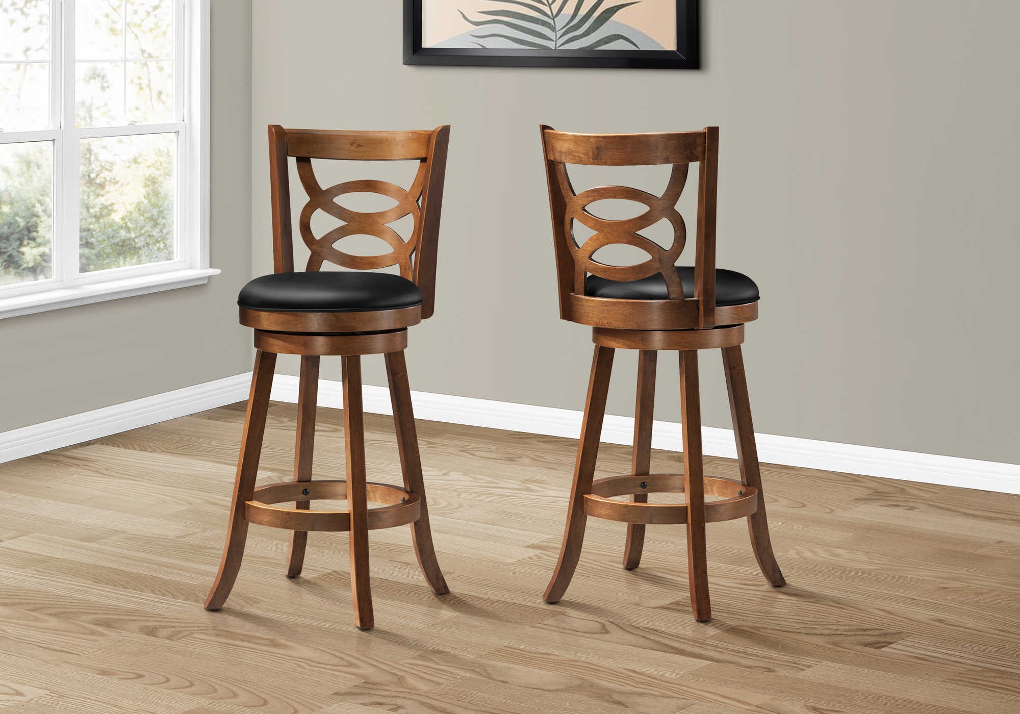 TABOURET DE BAR - 2 PIÈCES / 42"H / PIVOTANT / HAUTEUR DE BAR EN CHÊNE FONCÉ