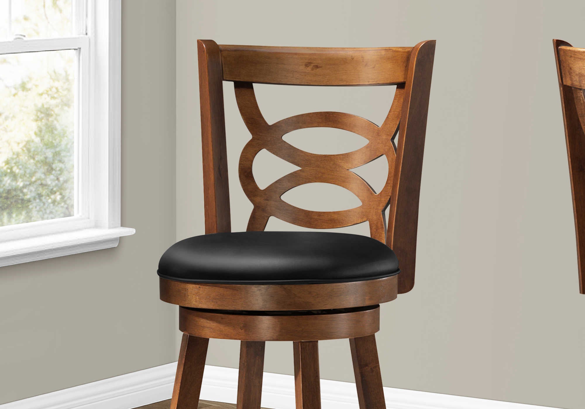 TABOURET DE BAR - 2 PIÈCES / 42"H / PIVOTANT / HAUTEUR DE BAR EN CHÊNE FONCÉ