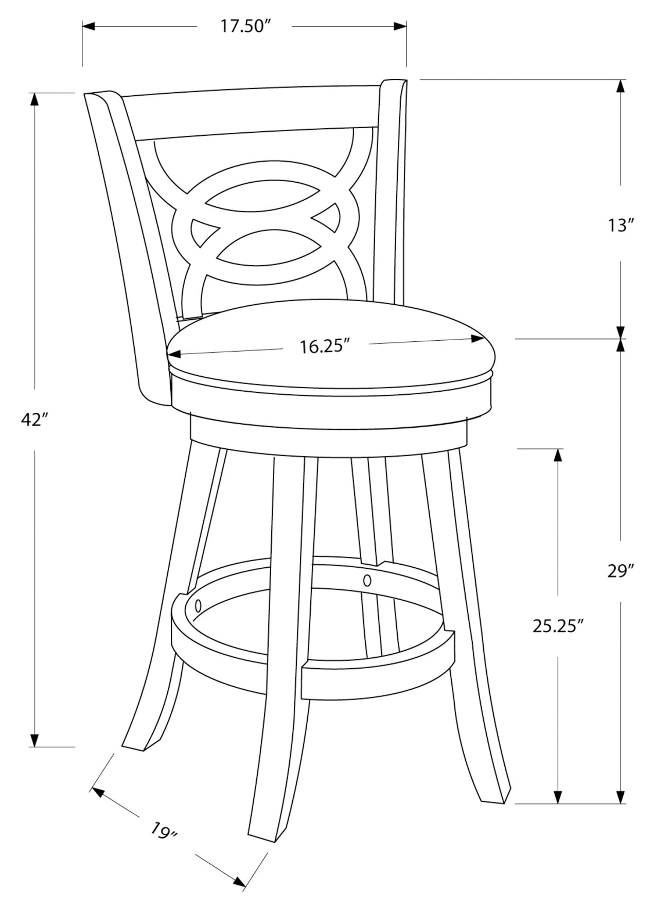TABOURET DE BAR - 2 PIÈCES / 42"H / PIVOTANT / HAUTEUR DE BAR EN CHÊNE FONCÉ