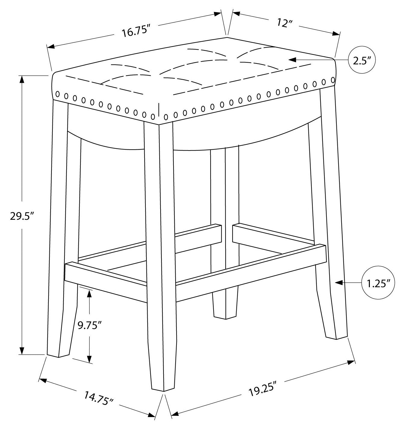 TABOURET DE BAR - 2 PIÈCES / 29"H / SIMILI CUIR NOIR / ESPRESSO