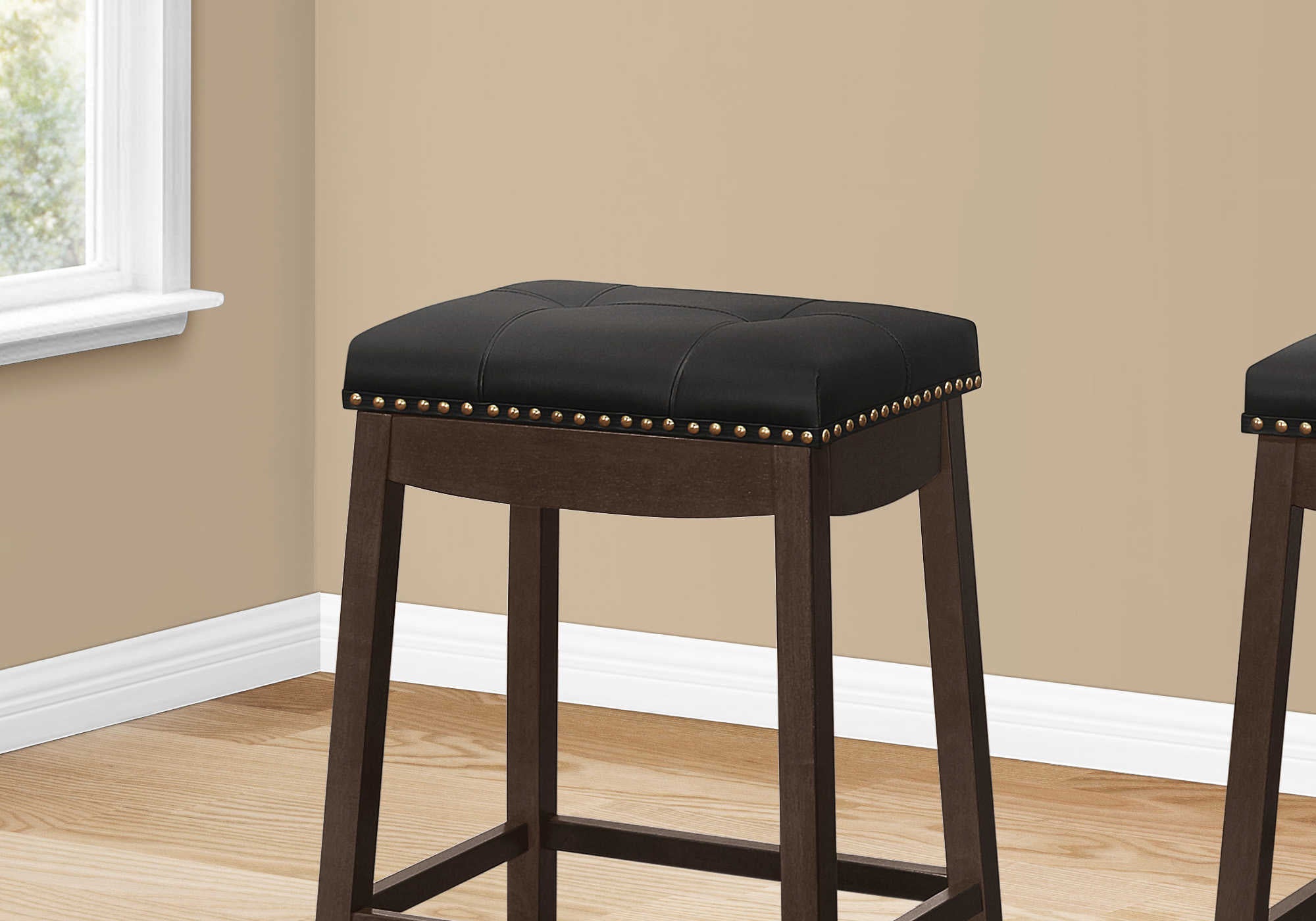 BARSTOOL - 2PCS / 24"H / BLACK LEATHER-LOOK / ESPRESSO