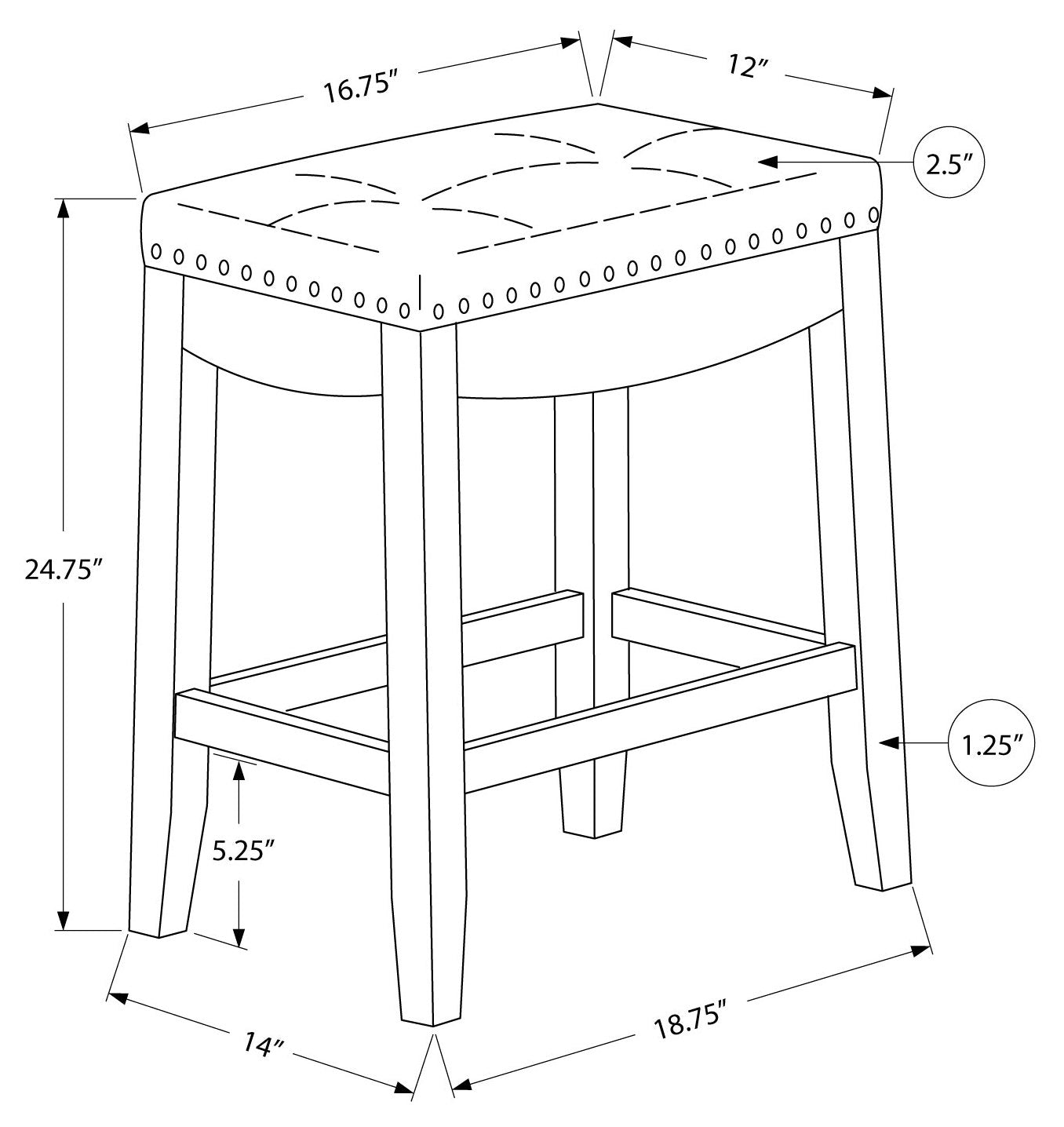 BARSTOOL - 2PCS / 24"H / BLACK LEATHER-LOOK / ESPRESSO