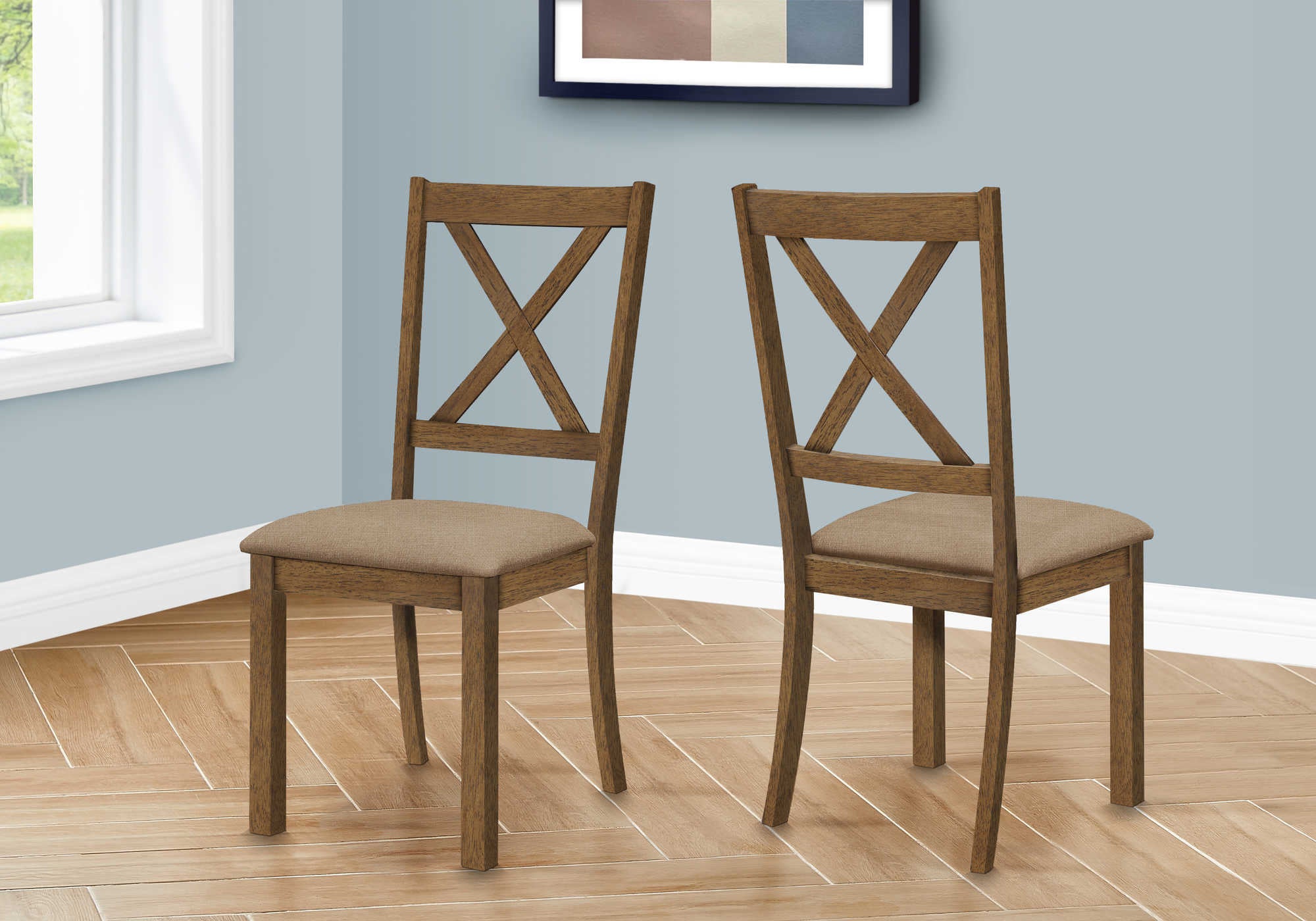 Chaises de salle à manger - 2 pièces / 40"H Noyer brun / Tissu beige