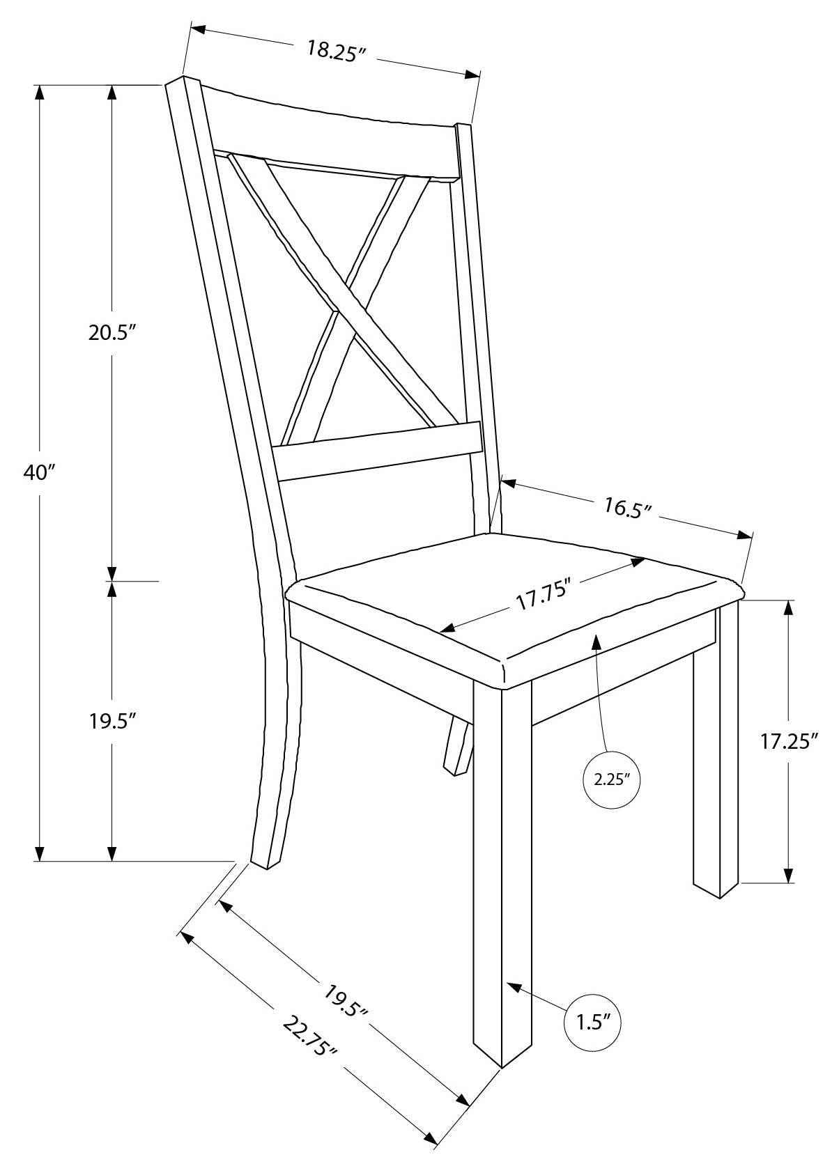 Chaises de salle à manger - 2 pièces / 40"H Noyer brun / Tissu beige