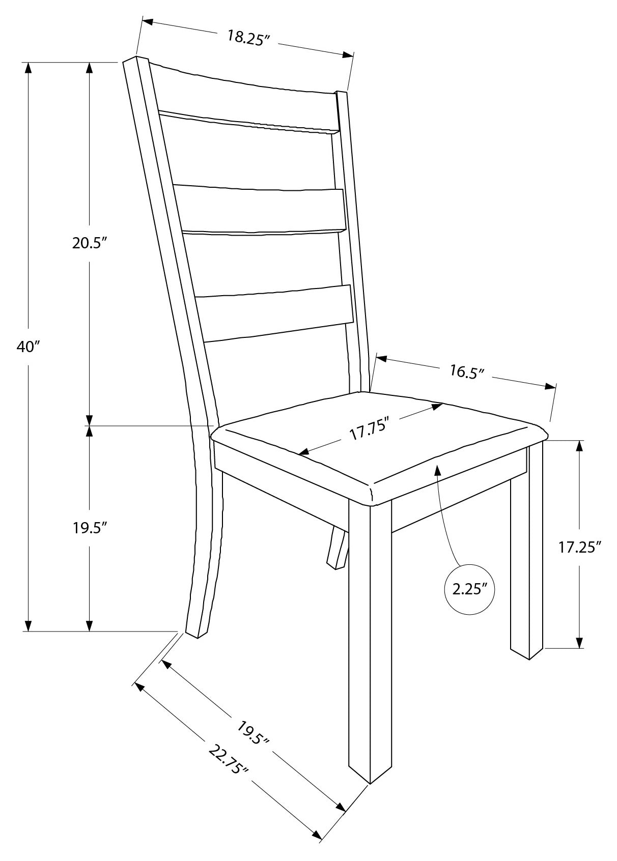 DINING CHAIR - 2PCS / 40"H BROWN WALNUT / BEIGE FABRIC