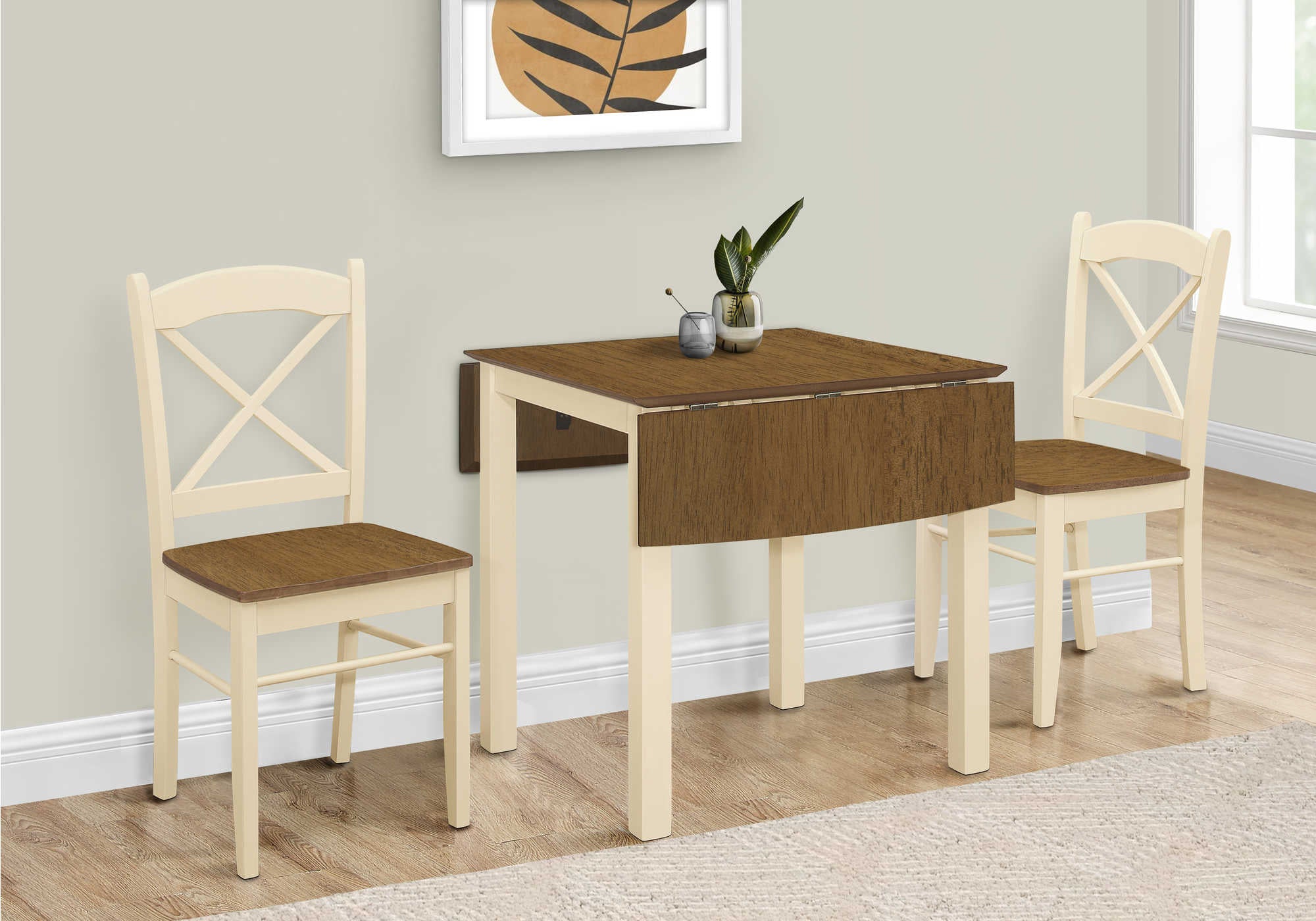 DINING TABLE - 30"X 48"/ CREAM / OAK TOP 9" DROP LEAF