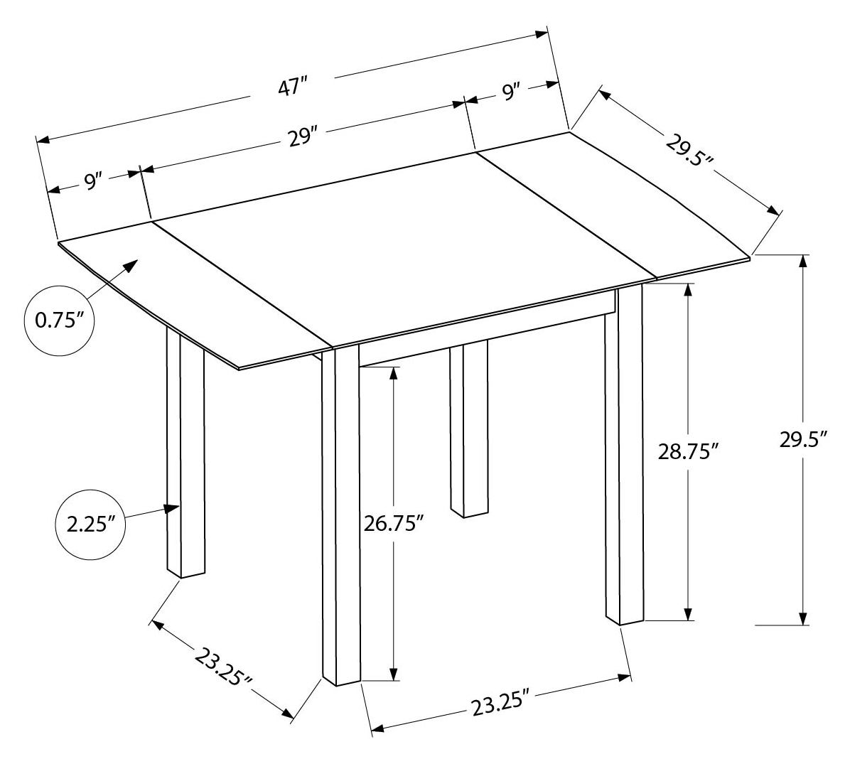 TABLE À MANGER - 30"X 48" / CRÈME / PLATEAU EN CHÊNE 9" À RABATTANTS