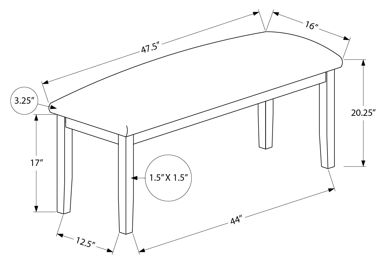BENCH - 48"L / BROWN / DARK BROWN PU SEAT