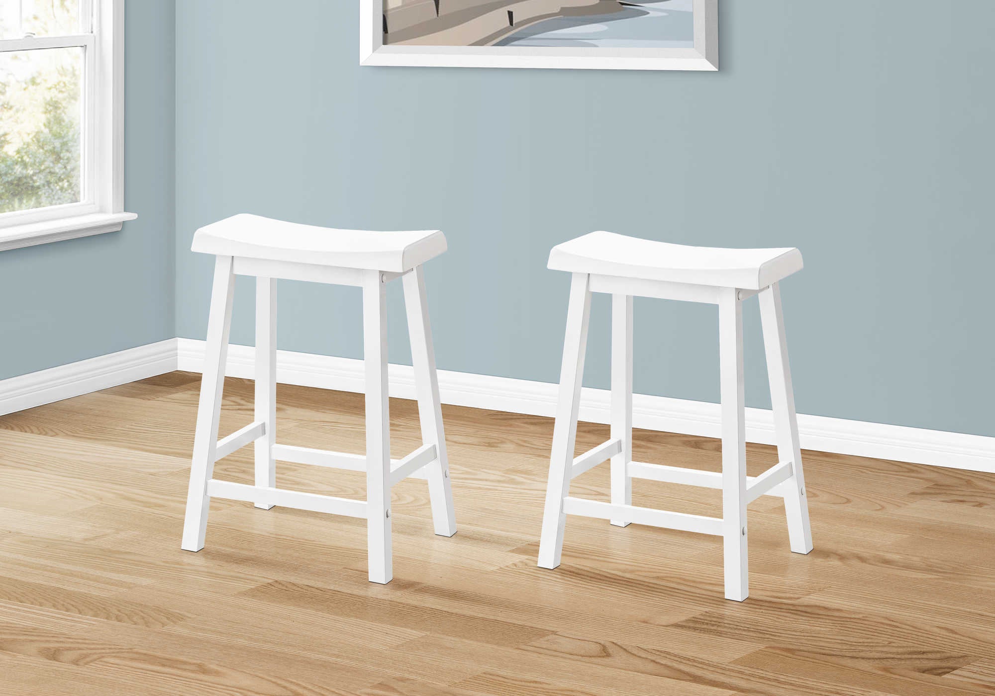 TABOURET DE BAR - 2 PIÈCES / 24"H / SIÈGE SELLE BLANC