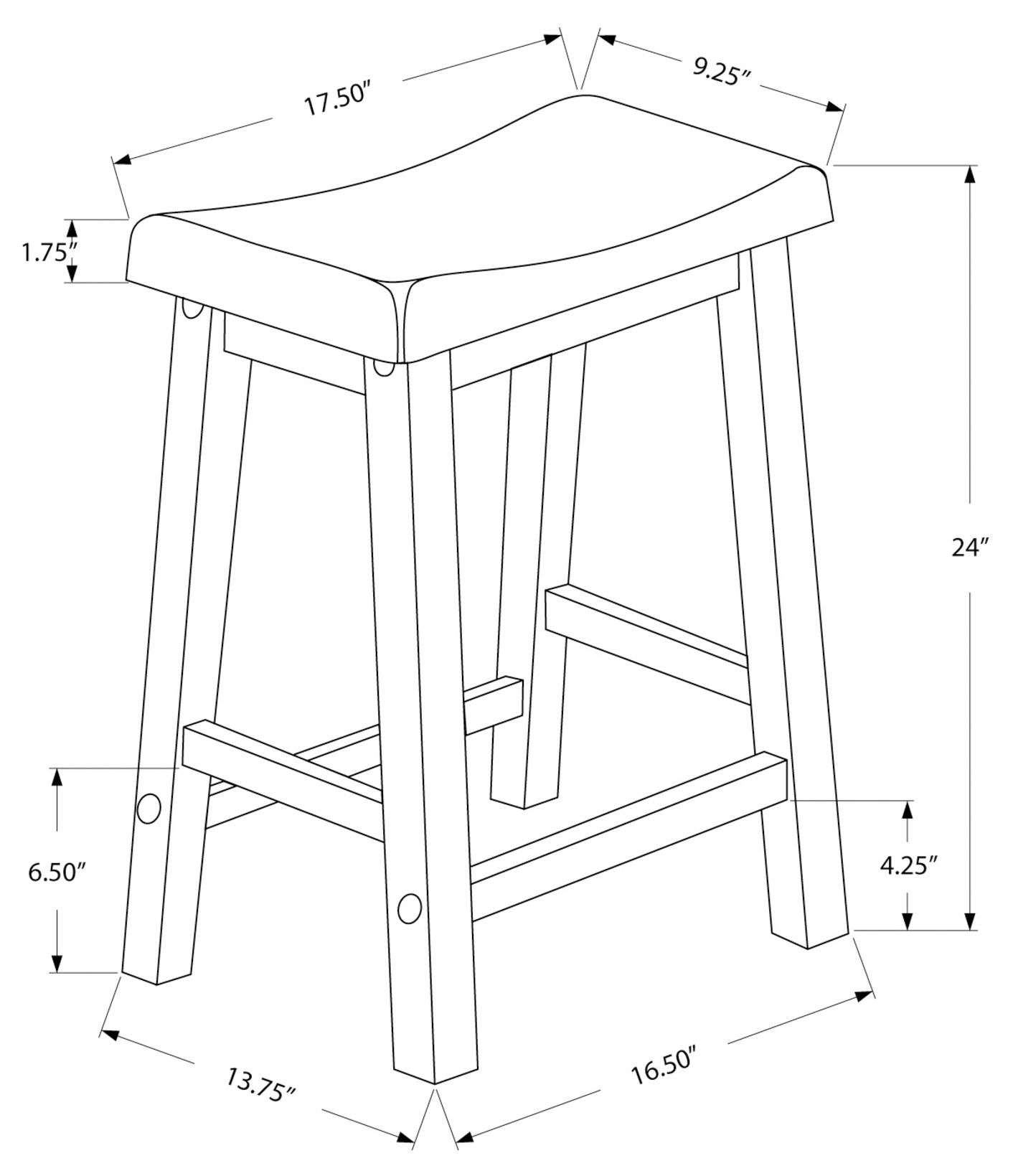 TABOURET DE BAR - 2 PIÈCES / 24"H / SIÈGE SELLE BLANC