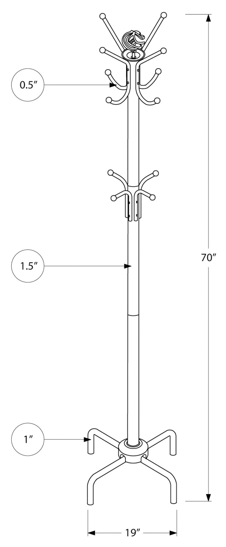 COAT RACK - 70"H / WHITE METAL
