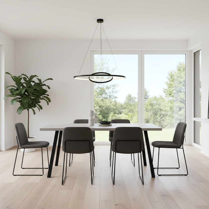 TABLE À MANGER - 36"X 60" / GRIS / MÉTAL NOIR