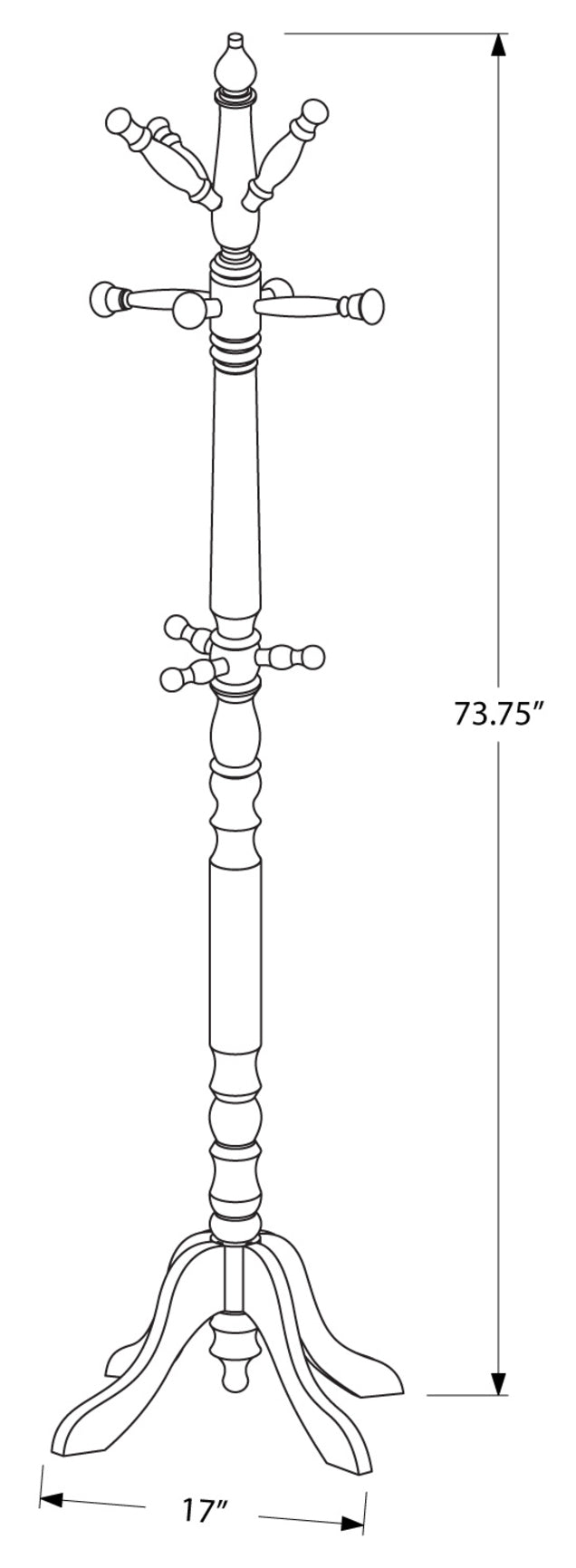 COAT RACK - 73"H / CHERRY WOOD TRADITIONAL STYLE