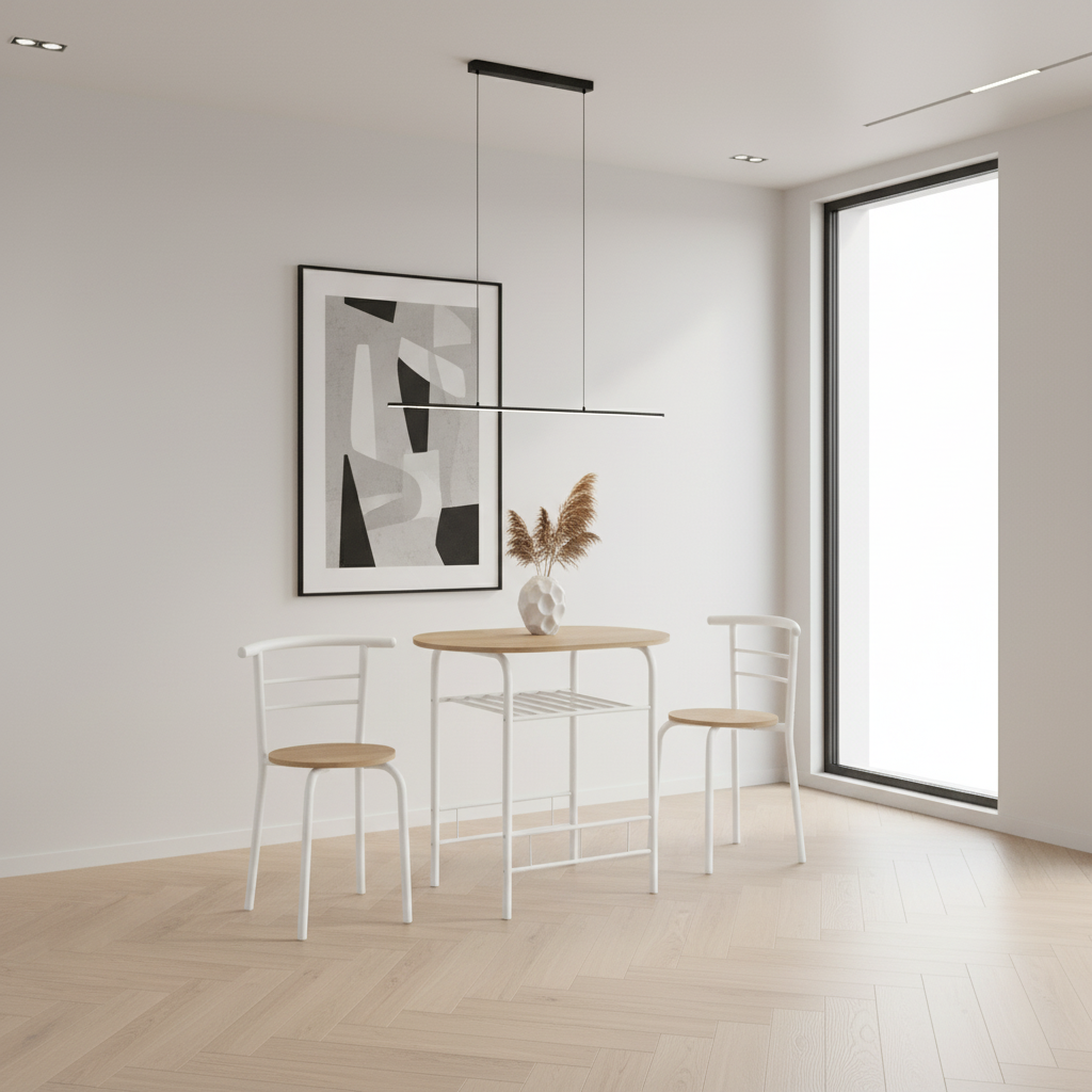 ENSEMBLE DE SALLE À MANGER - ENSEMBLE 3 PIÈCES / PLATEAU NATUREL / MÉTAL BLANC