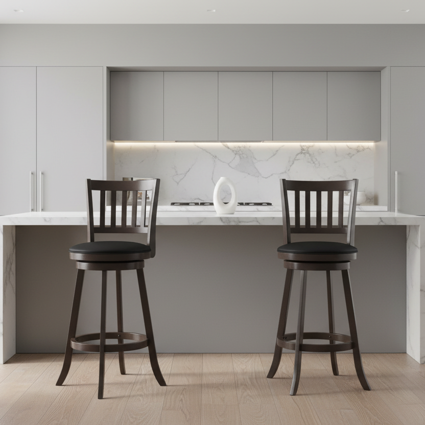 TABOURET DE BAR - 2 PIÈCES / 44"H / ESPRESSO / HAUTEUR DE BAR PIVOTANTE