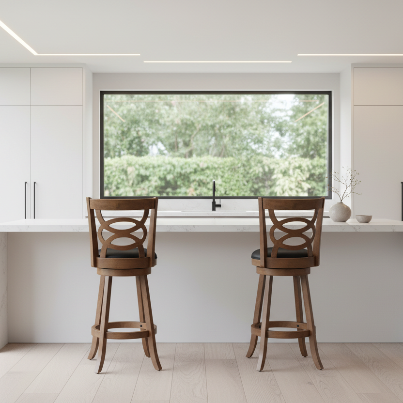 TABOURET DE BAR - 2 PIÈCES / 42"H / PIVOTANT / HAUTEUR DE BAR EN CHÊNE FONCÉ