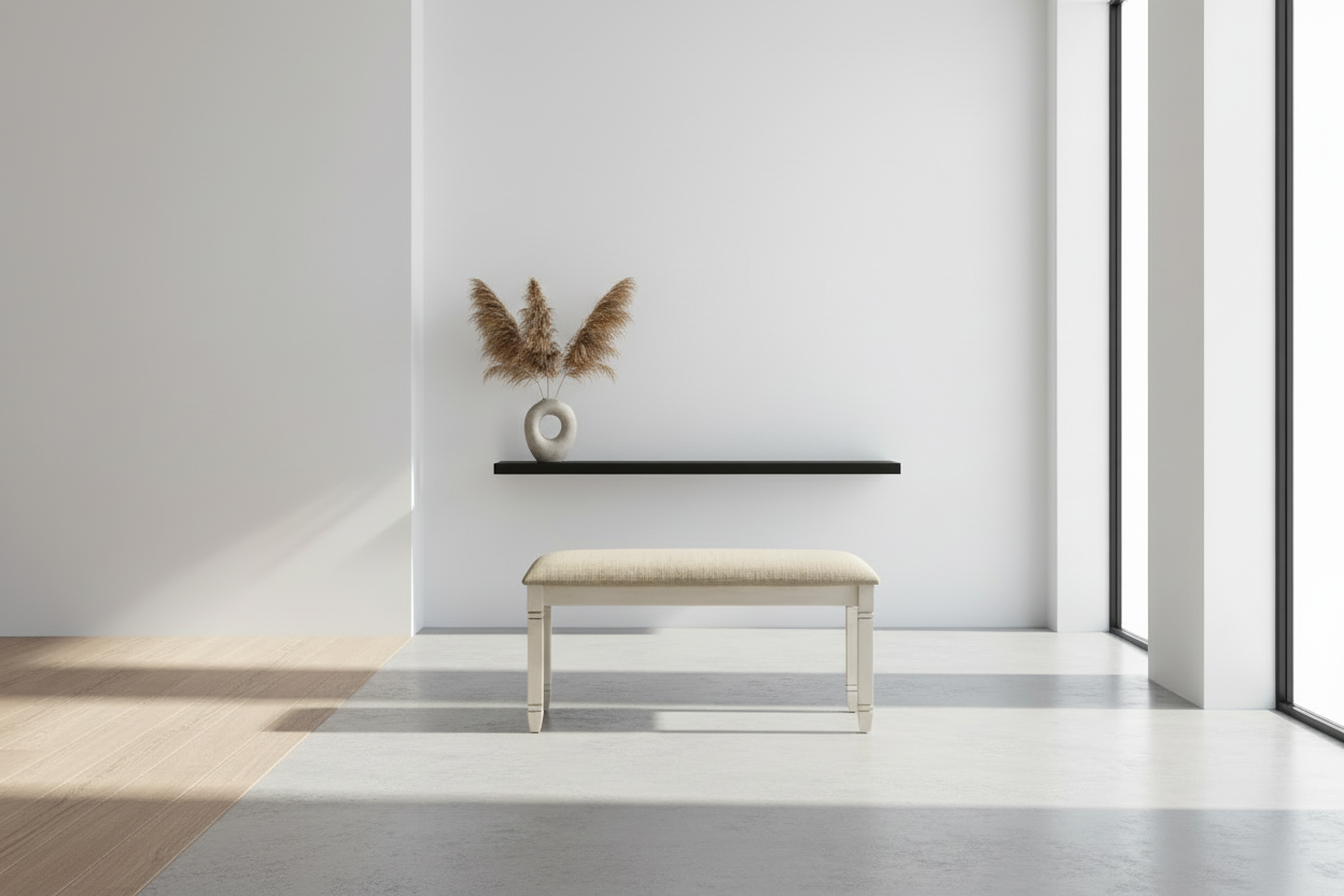 BENCH - 41"L / UPHOLSTERED GREY FABRIC