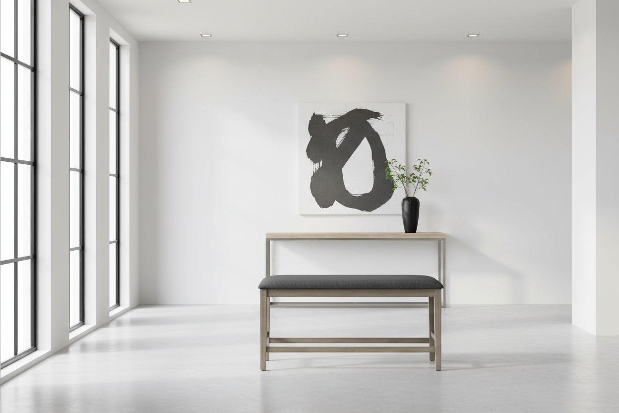 BANC - 46"L / GRIS ANTIQUE / ASSISE EN TISSU NOIR