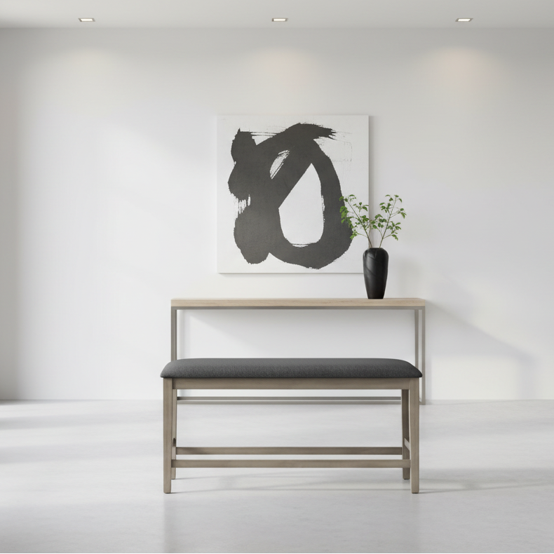 BENCH - 46"L / ANTIQUE GREY / BLACK FABRIC SEAT