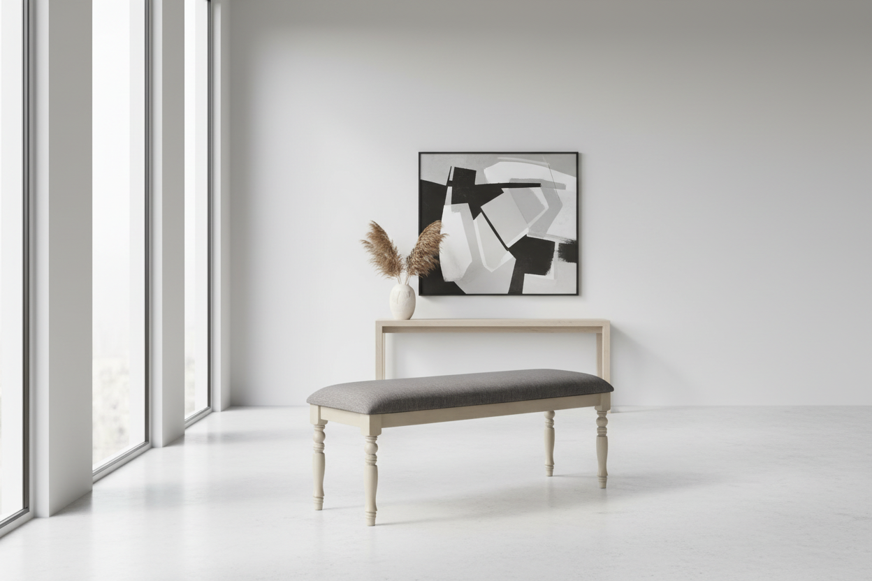 BENCH - 48"L / ANTIQUE GREY / GREY FABRIC