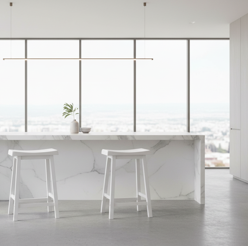 TABOURET DE BAR - 2 PIÈCES / 24"H / SIÈGE SELLE BLANC