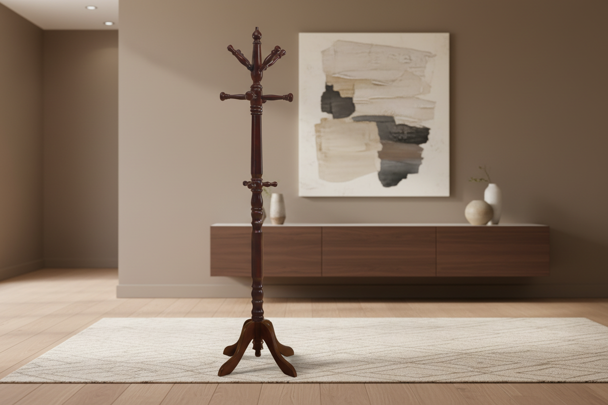 COAT RACK - 73"H / CHERRY WOOD TRADITIONAL STYLE