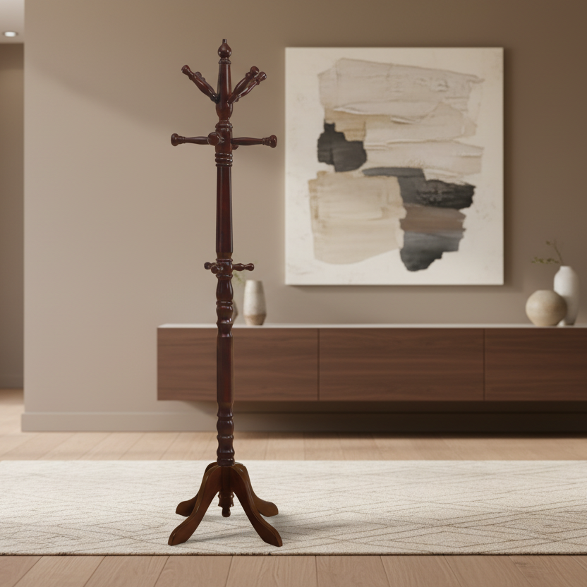 COAT RACK - 73"H / CHERRY WOOD TRADITIONAL STYLE
