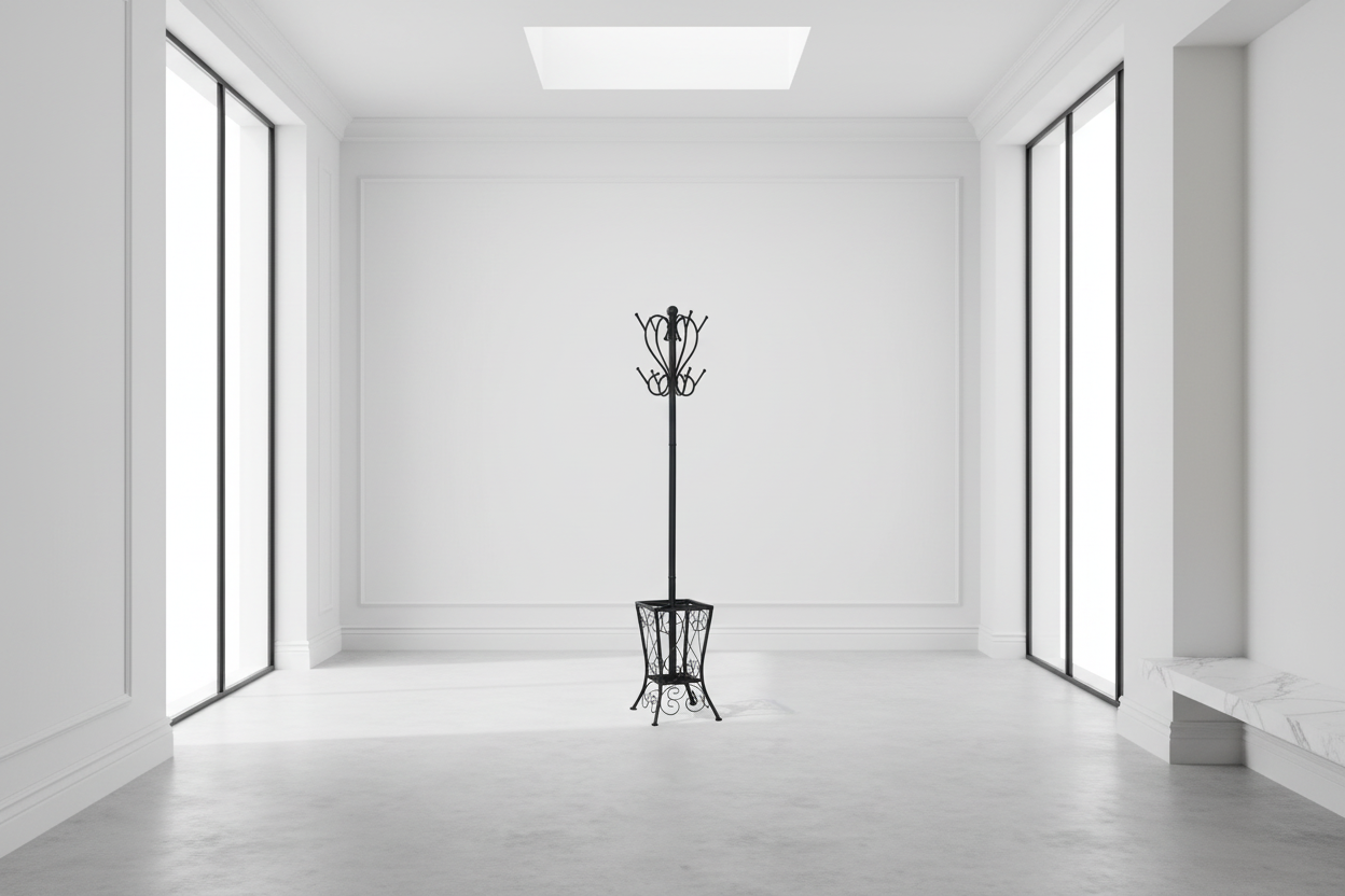 COAT RACK - 71"H / BLACK METAL WITH AN UMBRELLA HOLDER