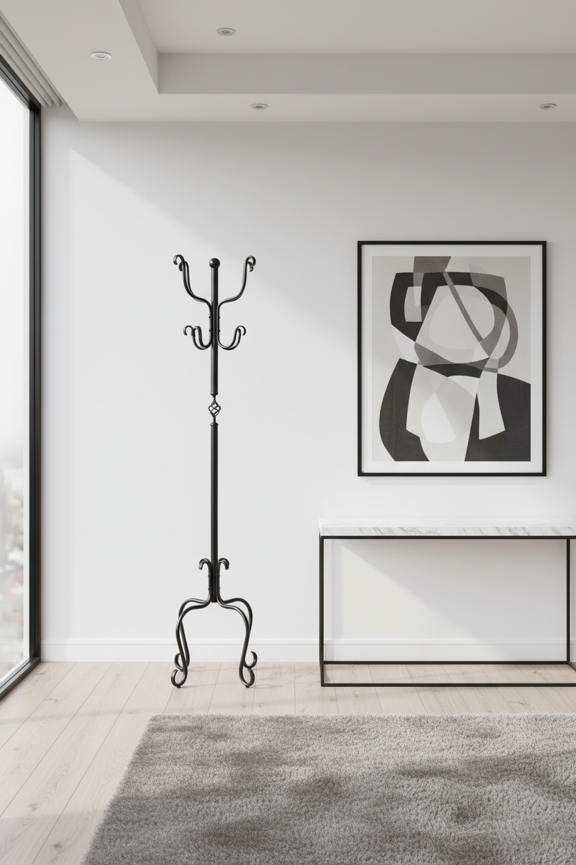 COAT RACK - 74"H / TRADITIONAL HAMMERED BLACK METAL