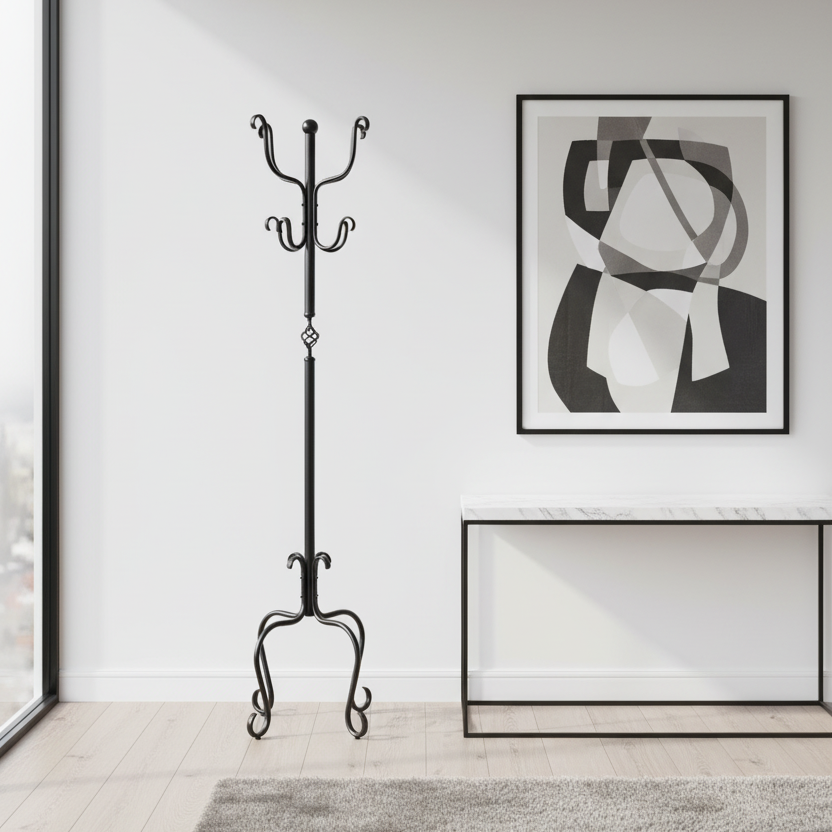 COAT RACK - 74"H / TRADITIONAL HAMMERED BLACK METAL